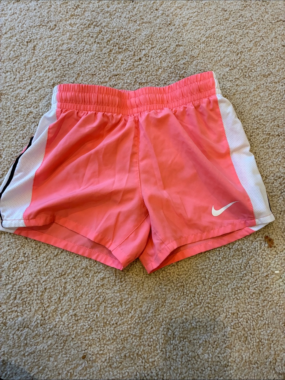 Nike Coral Pink Girls M Athletic Shorts with White Side Panels